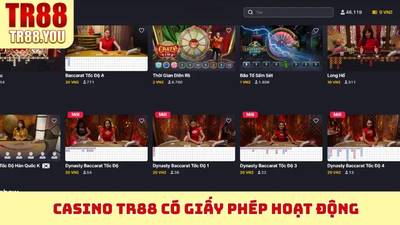 Casino TR88 có giấy phép hoạt động